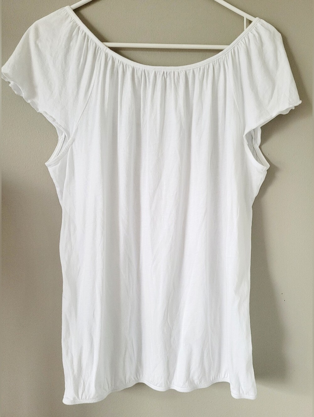 LOFT Ann Taylor White 60%Cotton/40% Modal Smocked Yoke Short Sleeve Blouse Large - Picture 10 of 13